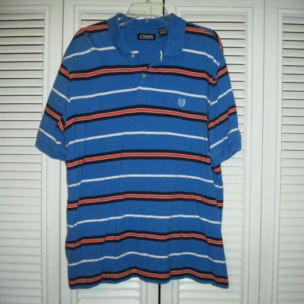 CHAPS SHORT SLEEVE POLO SHIRT COTTON GOLF BLUE STRIPED BIG MAN~MENS SIZE XXL